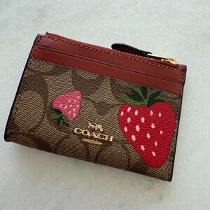 NWT Coach Mini Skinny Id Case In Signature Canvas With Wild Strawberry Print